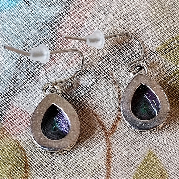 Mystic Topaz Purple Blue Green Rainbow Teardrop Pierced Silver Tone Earrings NEW - Picture 10 of 12